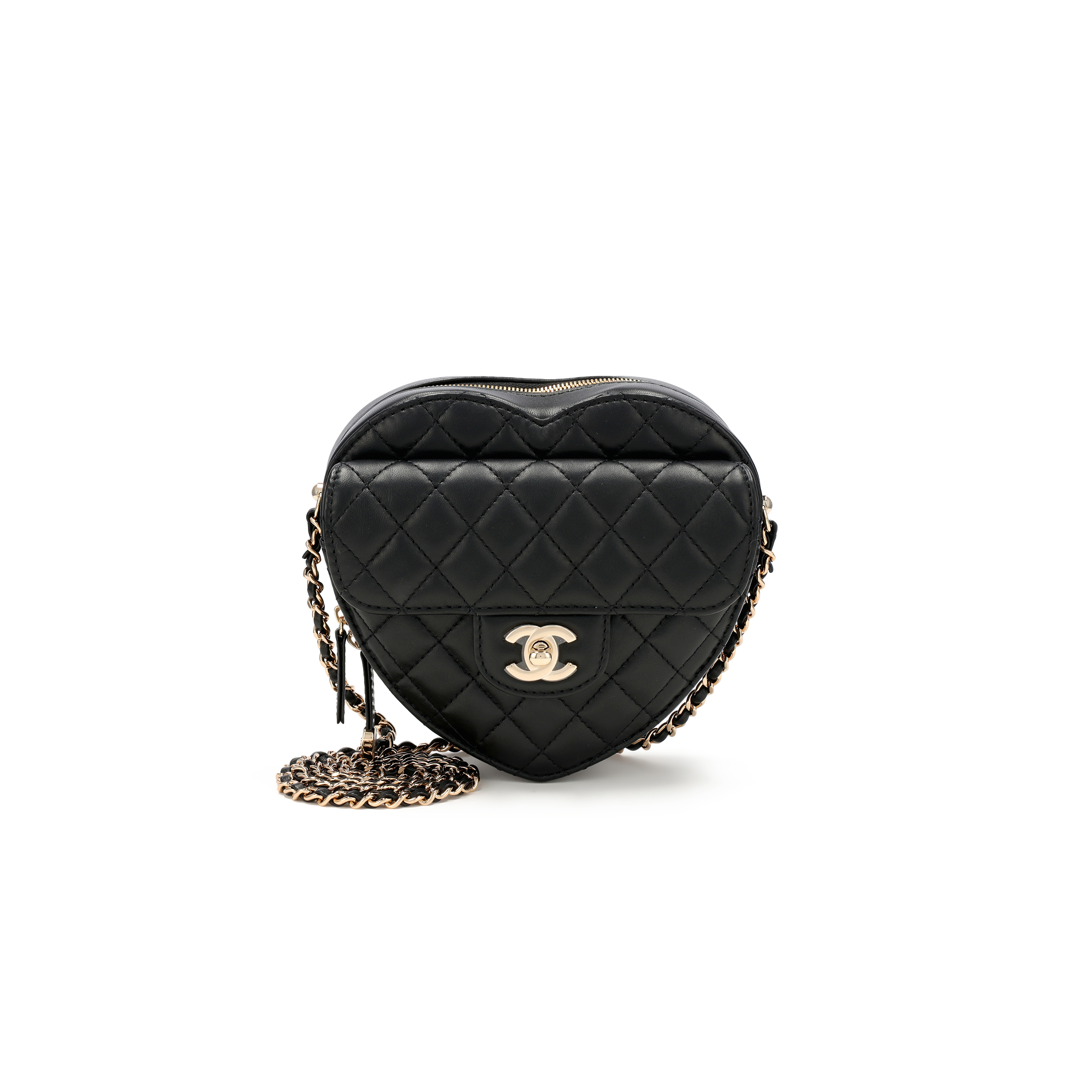 Ch*el black quilted lambskin cc in love heart bag gold hardware as3191 (18*16.5x*6.5cm)